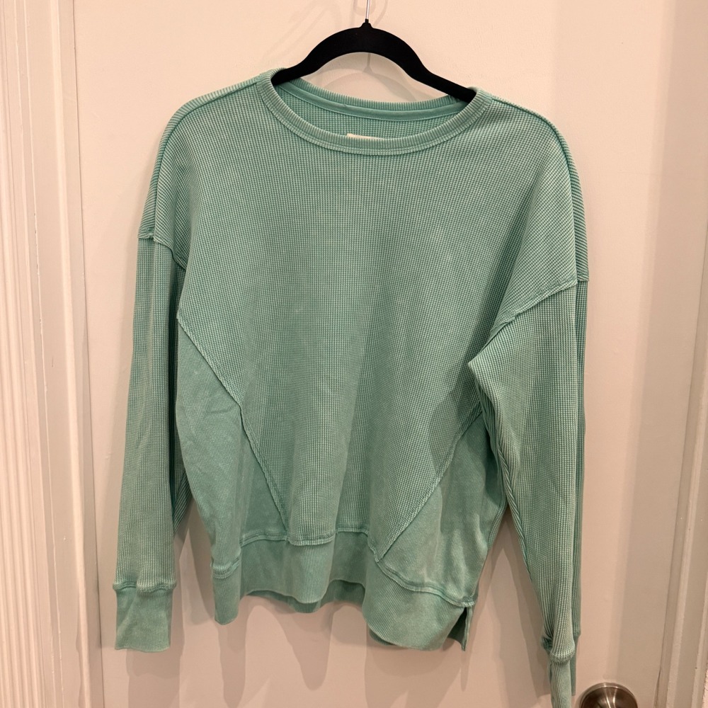 Seven7 Waffle Knit Thermal Top Size Medium Mint Green Paneled Loungewear